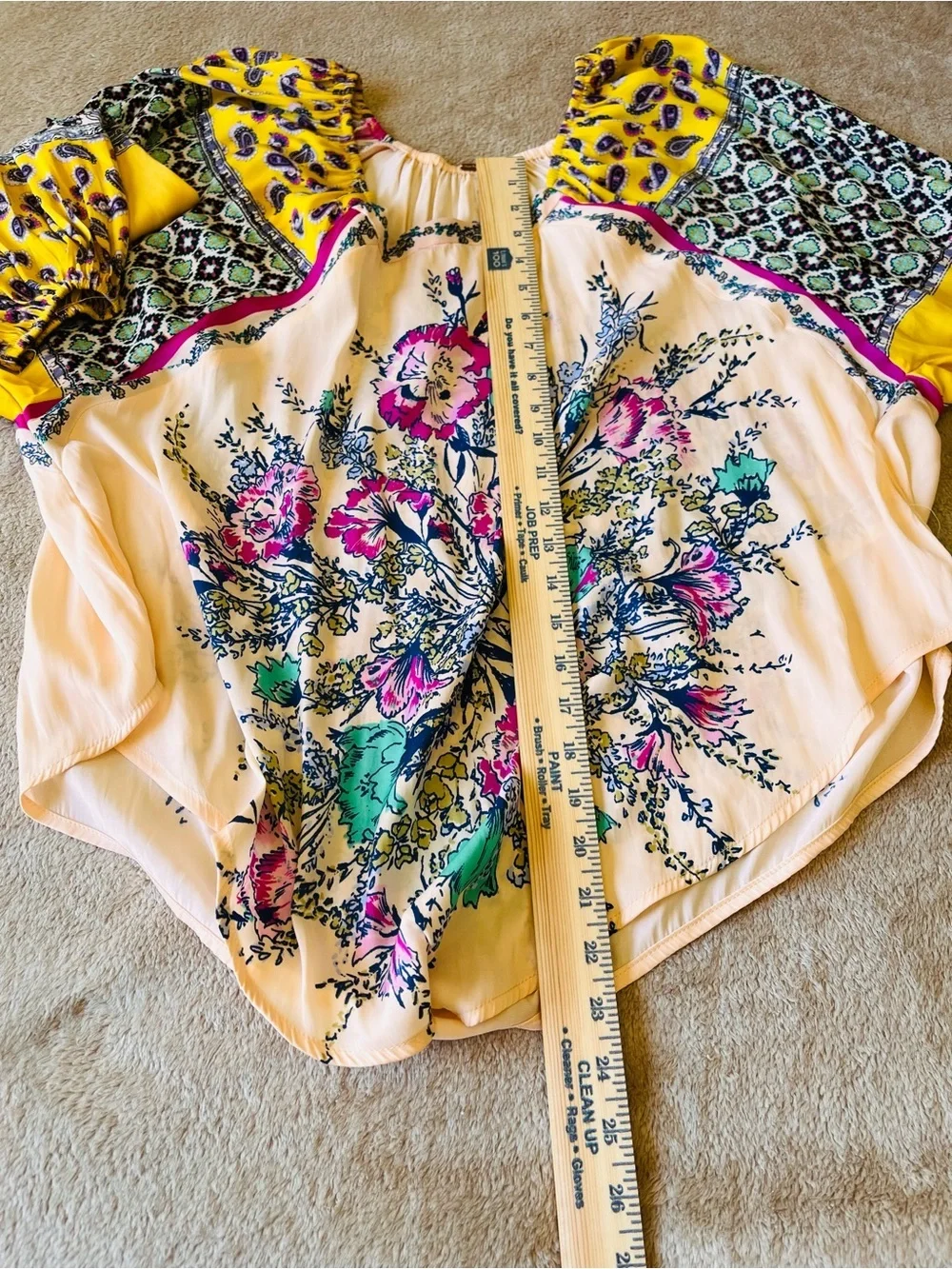 Free People Yellow Flowey Floral Mixed-Print Handkerchief Hem Blouse Size XS